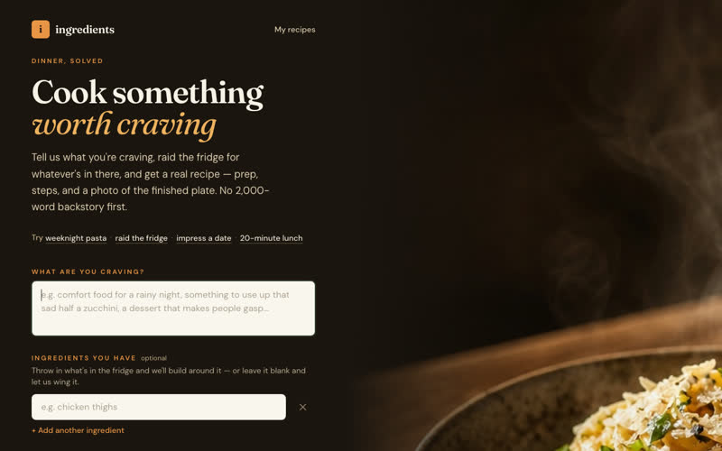 cook screenshot: Recipes from a photo of your fridge