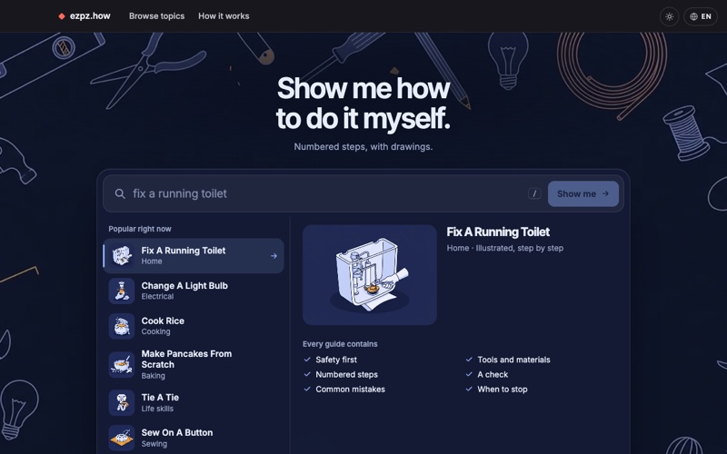 ezpz.how screenshot: Step-by-step guides for anything