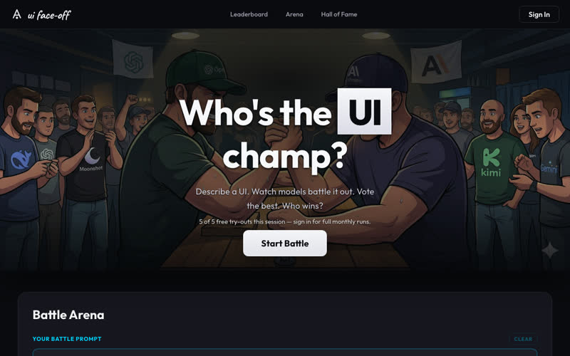 UI Face-Off screenshot: AI models build rival interfaces