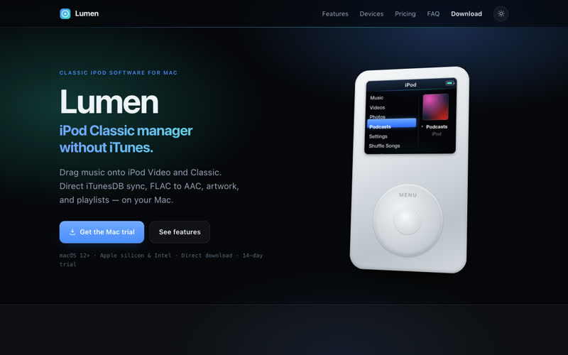 Lumen screenshot: Mac manager for vintage iPods