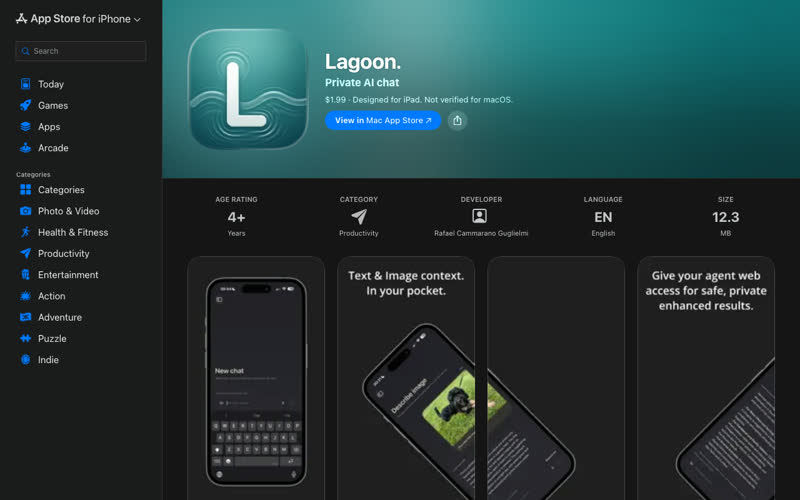 Lagoon screenshot: Private-first AI chat for iPhone
