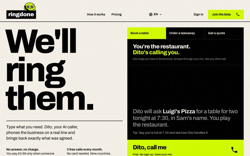 ringdone screenshot: AI voice agent that makes the call for you