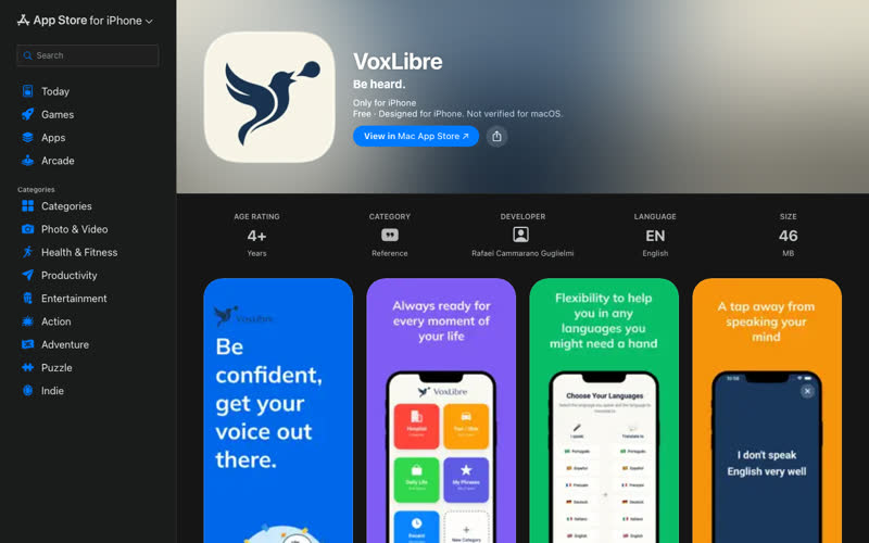 VoxLibre screenshot: Real-time voice translation for iPhone